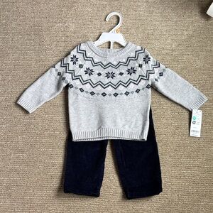 NWT 2-Piece Infant Carters Fair Isle Sweater and Navy Corduroy Pants Sz 12 Month